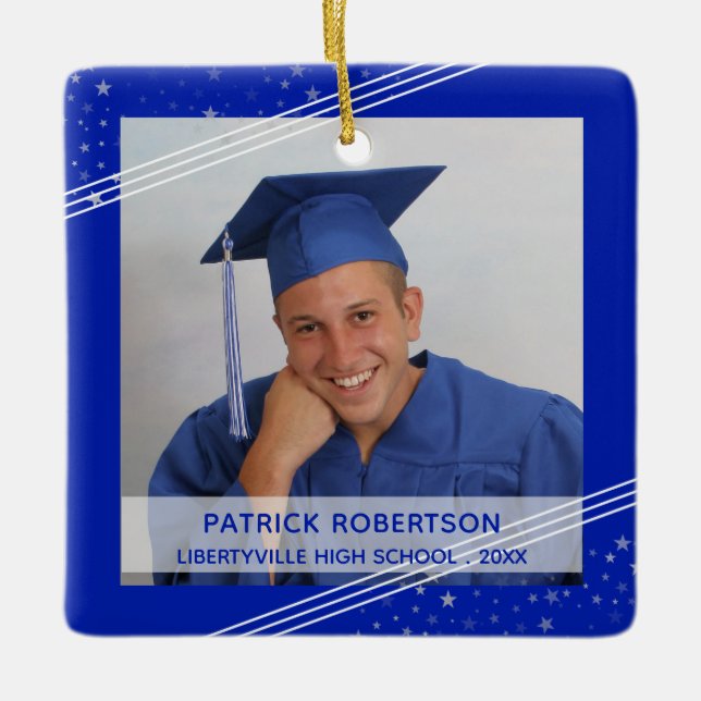 Royal Blue Student Photo Modern Keepsak Julgransprydnad Keramik (Framsida)