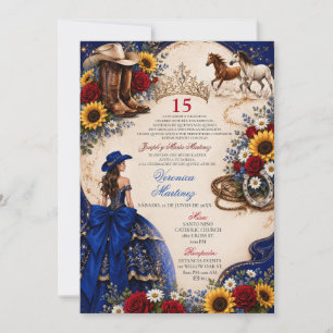 Royal Blue Sunflower Cowgirl Quinceañera-inbjudan  Inbjudningar