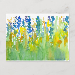 Royal Blue Sunshine Gult Watercolor Wildblommor Vykort