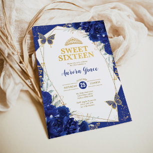 Royal Blue Sweet 16 Fjärilar Geometrisk Festa Inbjudningar