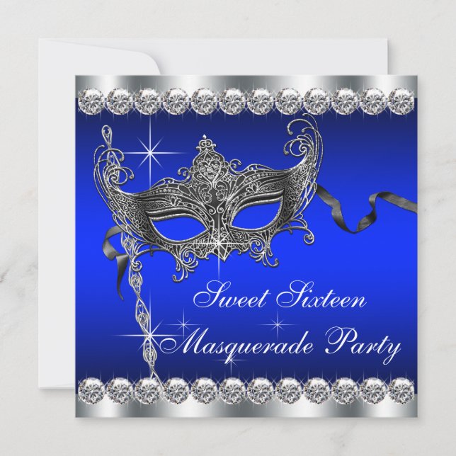 Royal Blue Sweet sixteen MasqueraParty Inbjudningar (Framsida)