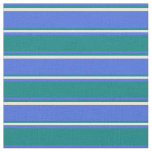 Royal Blue, Teal & White Linjer/Rand Mönster Tyg