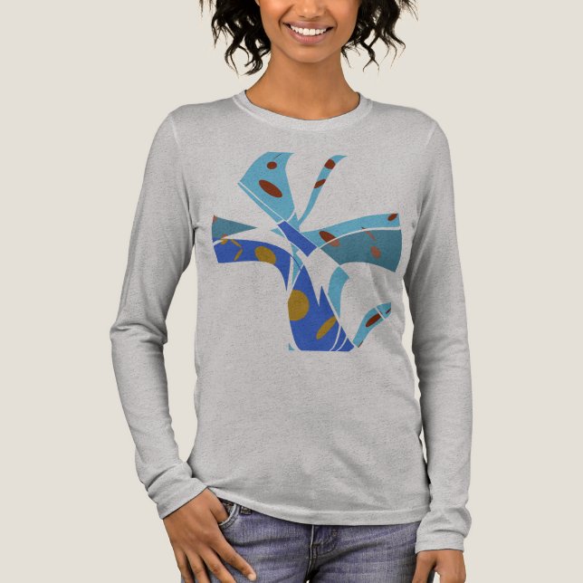 Royal Blue Teal with Circles Abstrakt Flower Art T Shirt (Framsida)