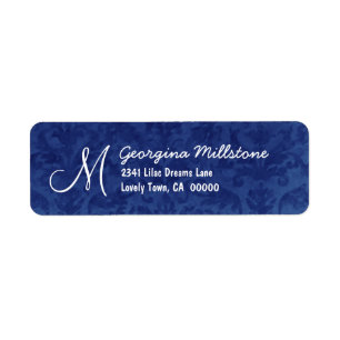 ROYAL BLUE Texturerad monogram M-adressetikett Returadress Etikett