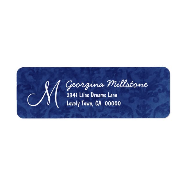 ROYAL BLUE Texturerad monogram M-adressetikett Returadress Etikett (Framsidan)