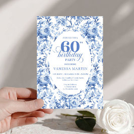 Royal Blue Toile Roses 60th Birthday Invite Printa Inbjudningar