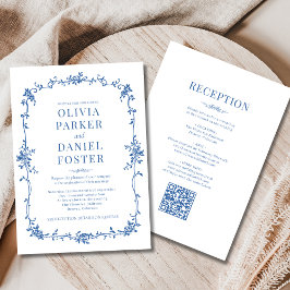 Royal Blue Victorian QR Code All in One Wedding  Inbjudningar