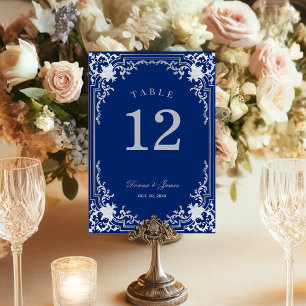 Royal Blue Vintage bröllop Elegant Antique Ornate Bordsnummer