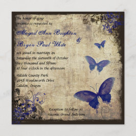 Royal Blue Vintage Butterfly Bröllop Inbjudningar