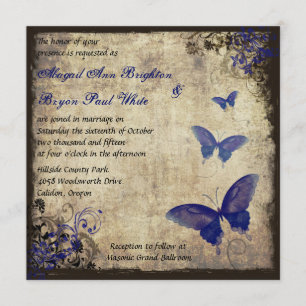 Royal Blue Vintage Butterfly Bröllop Inbjudningar