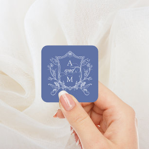 Royal Blue Vintage Vapensköld Bröllop Fyrkantigt Klistermärke
