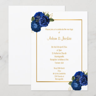 ROYAL BLUE Vit BLOMMIGT BOUQUET WEDING INVICATION Inbjudningar