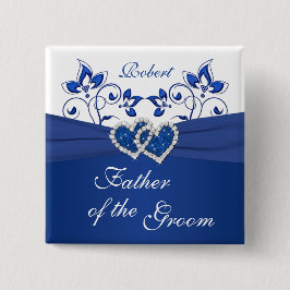 Royal Blue, Vit Blommigt Far i Groom Pin Knapp
