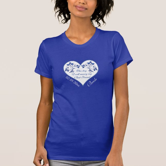 Royal Blue, Vit Blommigt Hjärtskjorta T- shirt T-shirt (Framsida)