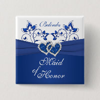 Royal Blue, Vit Blommigt Maid of honor Pin