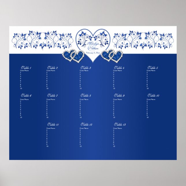 Royal Blue, Vit Blommigt, säten i Bord Poster (Framsidan)