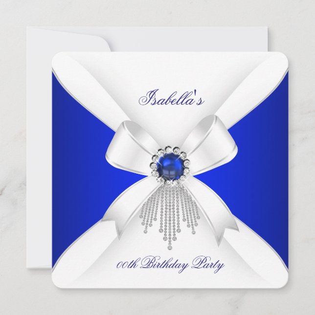 Royal Blue Vit Diamant Pärla Födelsedagsfest 2 Inbjudningar (Framsida)
