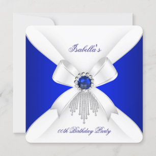 Royal Blue Vit Diamant Pärla Födelsedagsfest 2 Inbjudningar