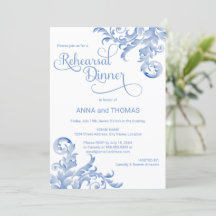 Royal Blue Watercolor Flourish Rehearsal Dinner