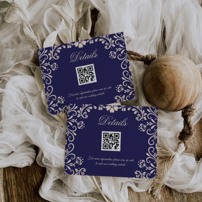 Royal Blue Wedding Qr code Details Tilläggskort (Skapare uppladdad)