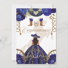 Royal Blue Western Charro 2-sidig Quinceanera Inbjudningar