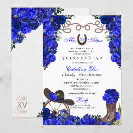 Royal Blue Western Ranchero Quinceanera Inbjudningar