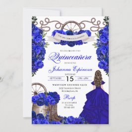 Royal Blue Western Ranchero Quinceanera Inbjudningar