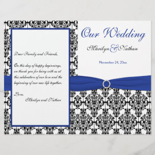 Royal Blue, White, Black Damask Wedding Program