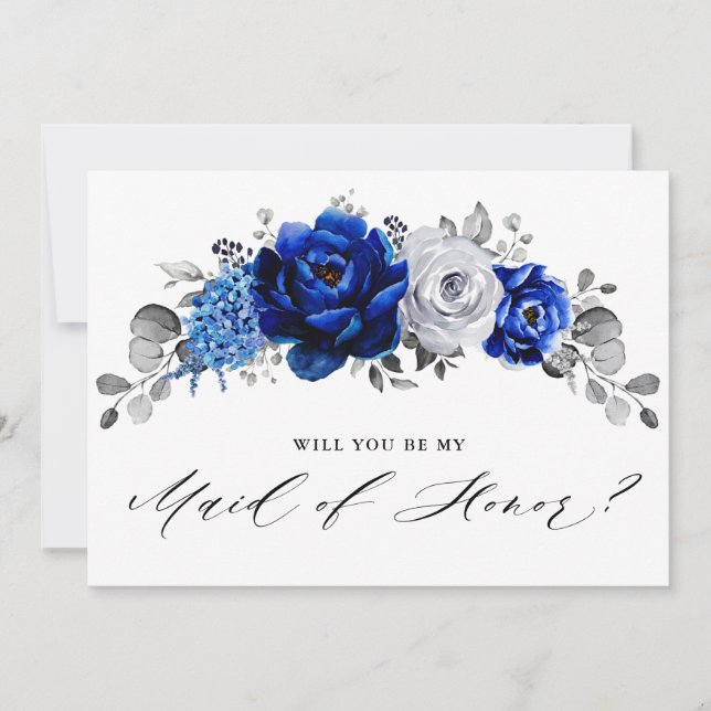 Royal Blue White blir min maid of honor Inbjudningar (Framsida)