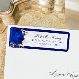 Royal Blue White Blommigt Bröllop Returadress Returadress Etikett
