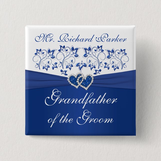 Royal Blue White Blommigt Grandfather of the Groom Knapp (Framsida)