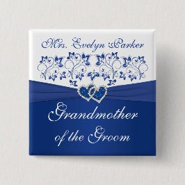 Royal Blue White Blommigt Grandmor of the Groom Knapp
