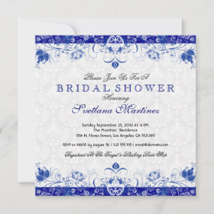 Royal Blue & White Damask Inbjudningskort för möhi