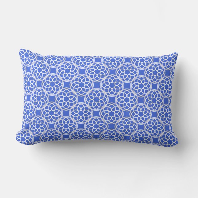 Royal Blue White Geometric Seamless Mönster Lumbarkudde (Framsida)