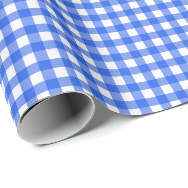 Royal Blue| White Gingham Wrapping Papprare Presentpapper (Rullad Hörn)