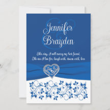 Royal Blue, White Heart of Kärlek bröllopsinbjudan