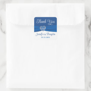 Royal Blue, White Heart of Kärlek Wedding Favor Fyrkantigt Klistermärke