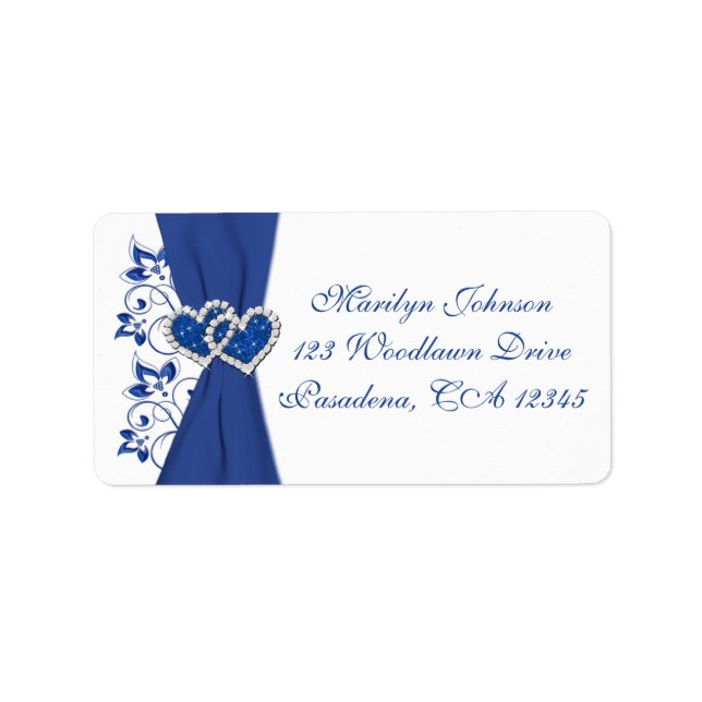 Royal Blue White Hearts Returadressetikett Adressetikett (Framsidan)
