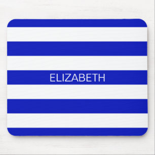 Royal Blue White Horiz Preppy Rand Namn Monogram Musmatta