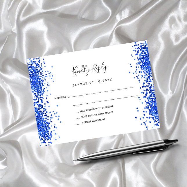 Royal blue white konetti bröllop OSA Anteckningskort (Skapare uppladdad)