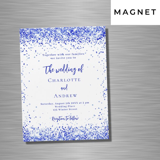 Royal blue white konetti lyxur bröllop magnetisk inbjudningskort (Skapare uppladdad)