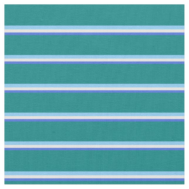 Royal Blue, White, Light Himlar Blue och Teal Linj Tyg (Närbild)
