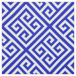 Royal Blue, White Med Grekiska Nyckel Diag T Mönst Tyg