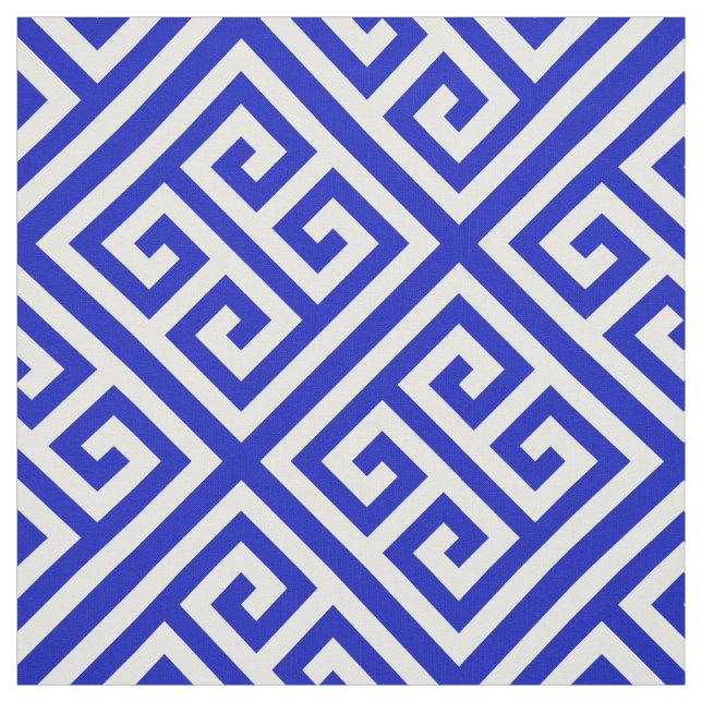 Royal Blue, White Med Grekiska Nyckel Diag T Mönst Tyg (Provkarta)