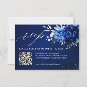 Royal Blue White Metallic Silver Blommigt Bröllop OSA Kort
