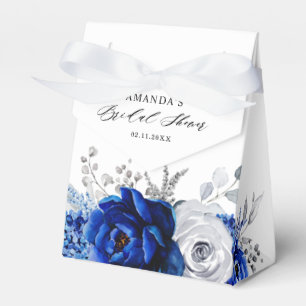 Royal Blue White Metallic Silver Blommigt Bröllop Presentaskar