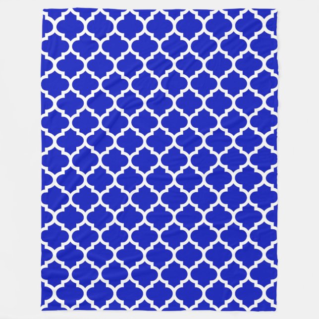 Royal Blue White Moroccan Quatrefoil Mönster #5 Fleecefilt (Framsidan)