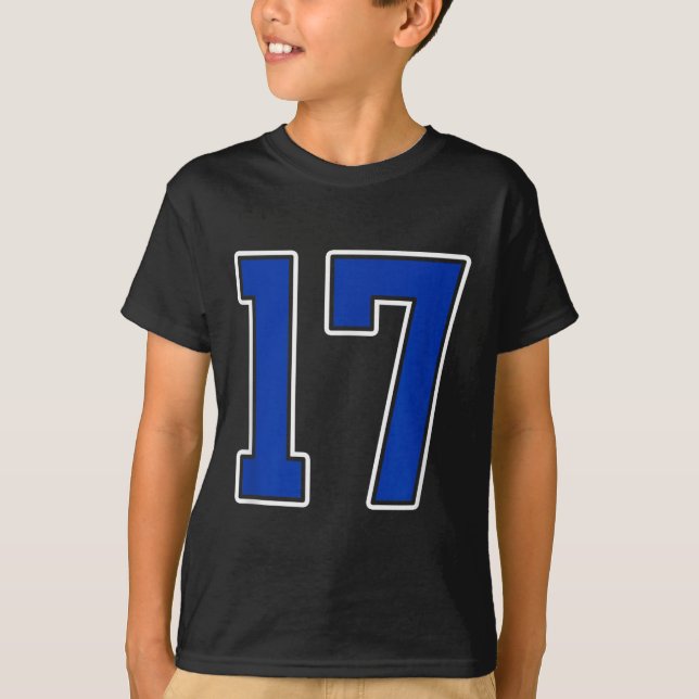 Royal Blue White Number 17 Jersey Player Uniform # T Shirt (Framsida)