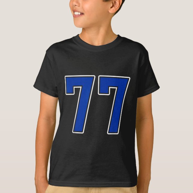 Royal Blue White Number 77 Jersey Player Uniform # T Shirt (Framsida)