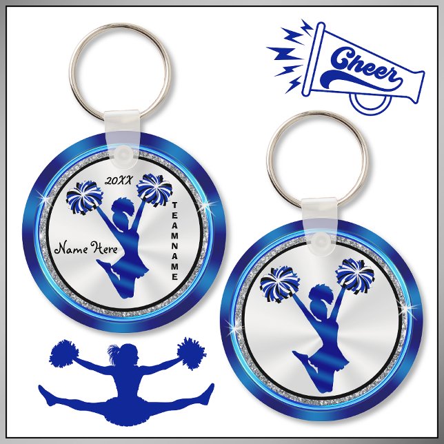 Royal Blue-, White- och Black Cheerlead-nyckelkedj Nyckelring (Cheerleading Party Favors, Personalized Cheer Keychains. Great for, Cheerleading Bag Tags, too.)